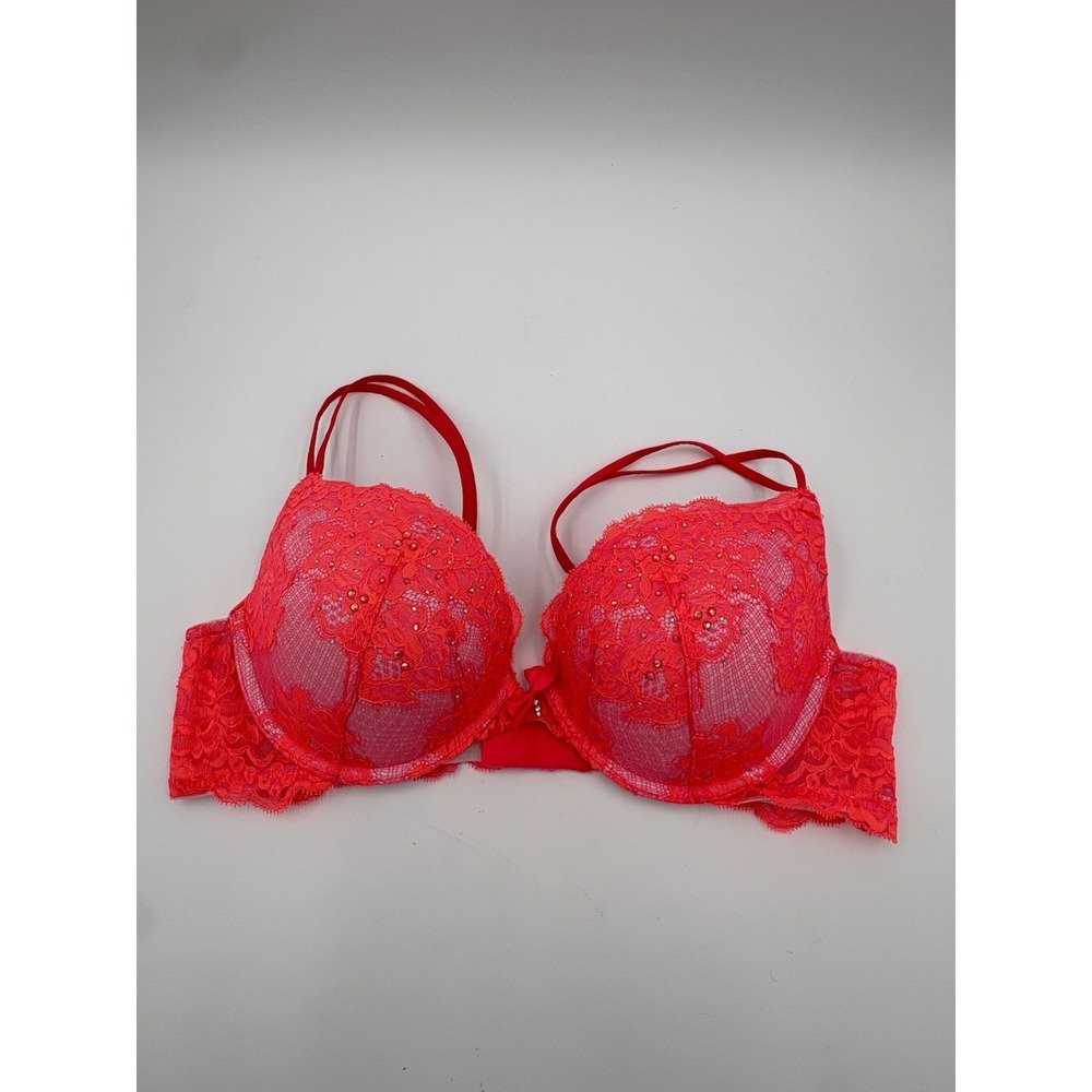 Victoria's Secret Very Sexy Plunge Push Up Bra 38B Pink Rhinestone